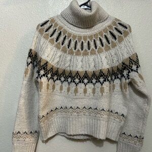 Cozy Turtleneck Patterned Sweater - old navy , Cream and Black